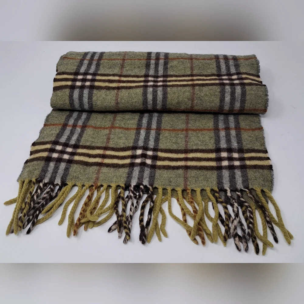 Burberry Vintage Scarf Nova Check 100% Cashmere England 90s Y2K 60" x 12" - Picture 2 of 16
